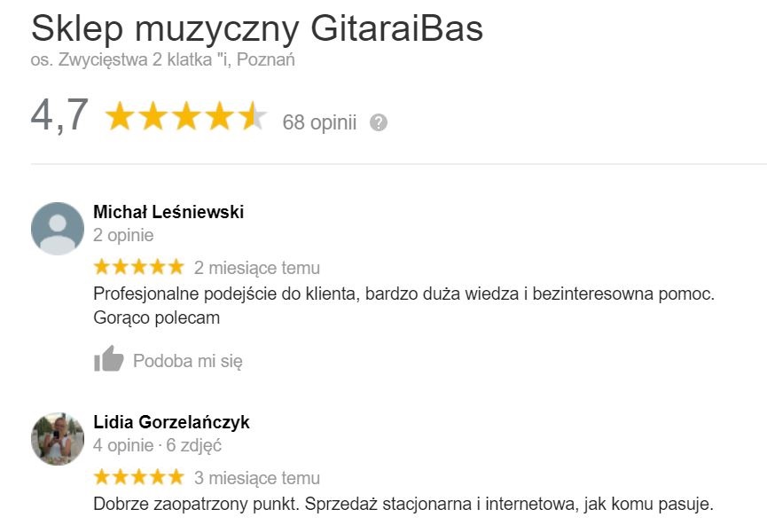 Opinie o gitaraibas.pl w Google
